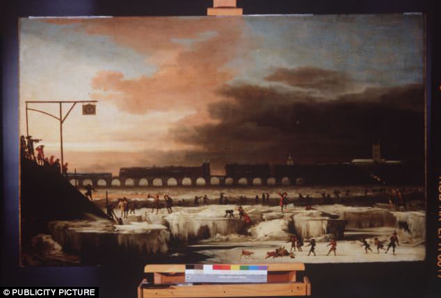 The Frozen Thames, 1677 - an oil painting by Abraham Hondius shows the old London Bridge during the Maunder Minimum