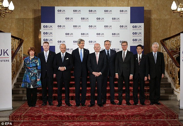 Crisis: William Hague is hosting counterparts of the G8 from the U.S., Canada, France, Germany, Italy, Japan and Russia amid fears the escalating tensions could trigger a nuclear war