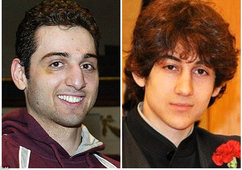Suspects: Tamerlan Tsarnaev, 26, left, was reportedly run over by his accomplice and younger brother Dzhokhar Tsarnaev, 19